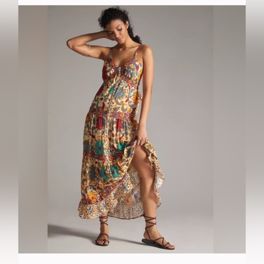 Anthropologie Love the Label floral maxi, tie back, size L, NWT